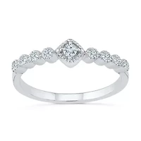 Promise My Love Womens 1/ CT. T.W. Natural White Diamond Sterling Silver Round Side Stone Ring