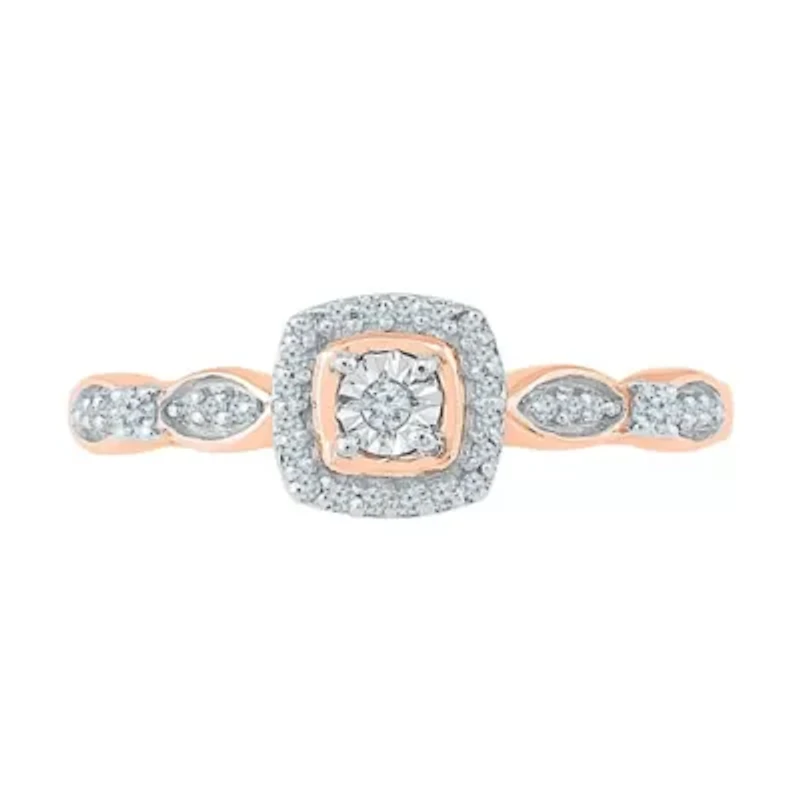 Promise My Love Womens 1/8 CT. T.W. Natural White Diamond 10K Rose Gold Cushion Side Stone Ring