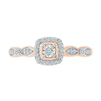Promise My Love Womens 1/8 CT. T.W. Natural White Diamond 10K Rose Gold Cushion Side Stone Ring