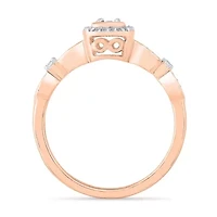 Promise My Love Womens 1/8 CT. T.W. Natural White Diamond 10K Rose Gold Cushion Side Stone Ring