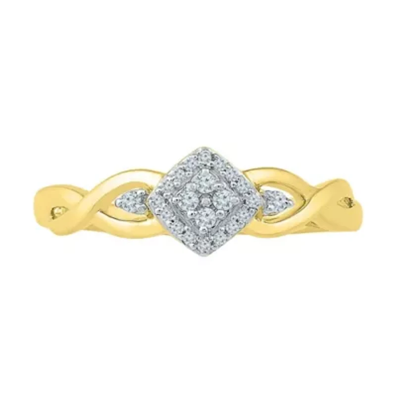 Promise My Love Womens 1/ CT. T.W. Natural White Diamond 10K Gold Cushion Ring