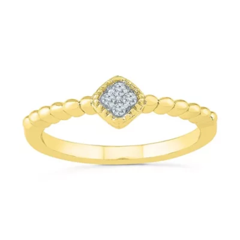 Promise My Love Womens Diamond Accent Natural White 10K Gold Cushion Ring