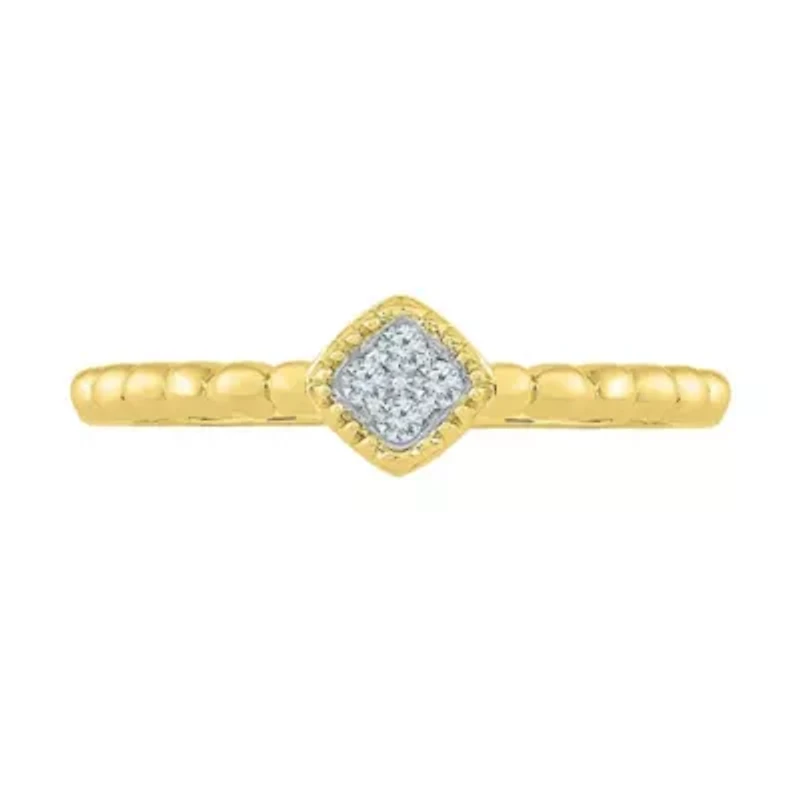 Promise My Love Womens Diamond Accent Natural White 10K Gold Cushion Ring