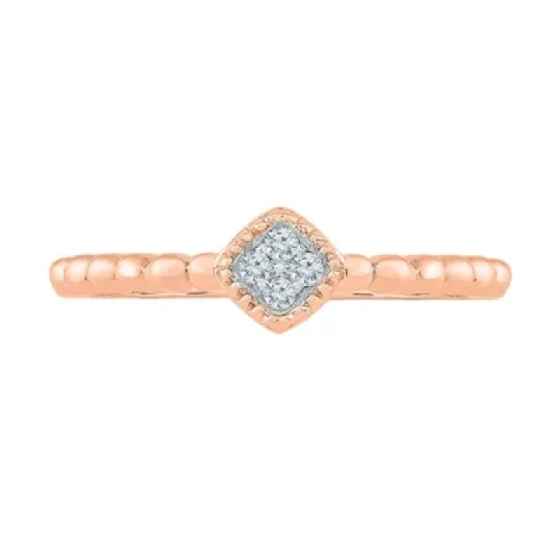 Promise My Love Womens Diamond Accent Natural White 10K Rose Gold Cushion Ring