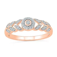 Promise My Love Womens 1/8 CT. T.W. Natural White Diamond 10K Rose Gold Round Halo Ring