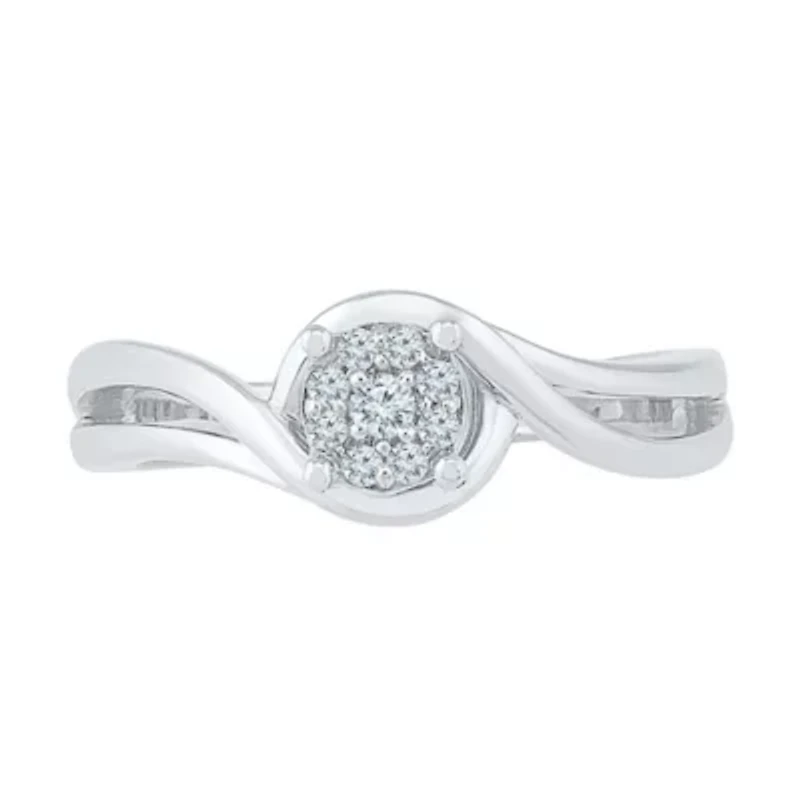 Promise My Love Womens 1/10 CT. T.W. Natural White Diamond Sterling Silver Round Halo Ring