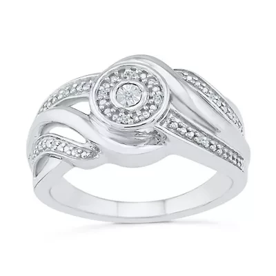 Promise My Love Womens Diamond Accent Natural White Sterling Silver Round Side Stone Halo Ring