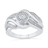 Promise My Love Womens Diamond Accent Natural White Sterling Silver Round Side Stone Halo Ring