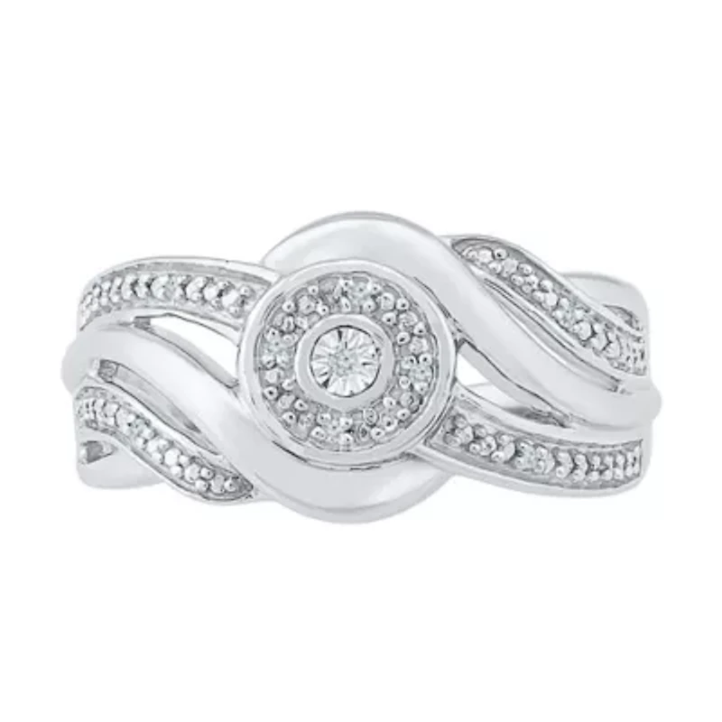 Promise My Love Womens Diamond Accent Natural White Sterling Silver Round Side Stone Halo Ring
