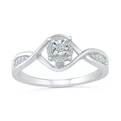 Promise My Love Womens 1/10 CT. T.W. Natural White Diamond Sterling Silver Round Side Stone Halo Ring