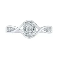 Promise My Love Womens 1/10 CT. T.W. Natural White Diamond Sterling Silver Round Side Stone Halo Ring