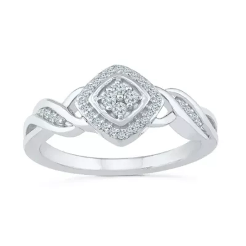 Promise My Love Womens 1/6 CT. T.W. Natural White Diamond Sterling Silver Cushion Ring