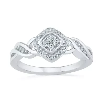 Promise My Love Womens 1/6 CT. T.W. Natural White Diamond Sterling Silver Cushion Ring