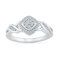 Promise My Love Womens 1/6 CT. T.W. Natural White Diamond Sterling Silver Cushion Ring