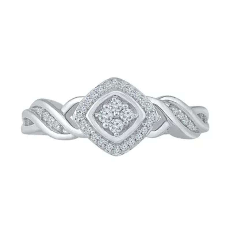 Promise My Love Womens 1/6 CT. T.W. Natural White Diamond Sterling Silver Cushion Ring