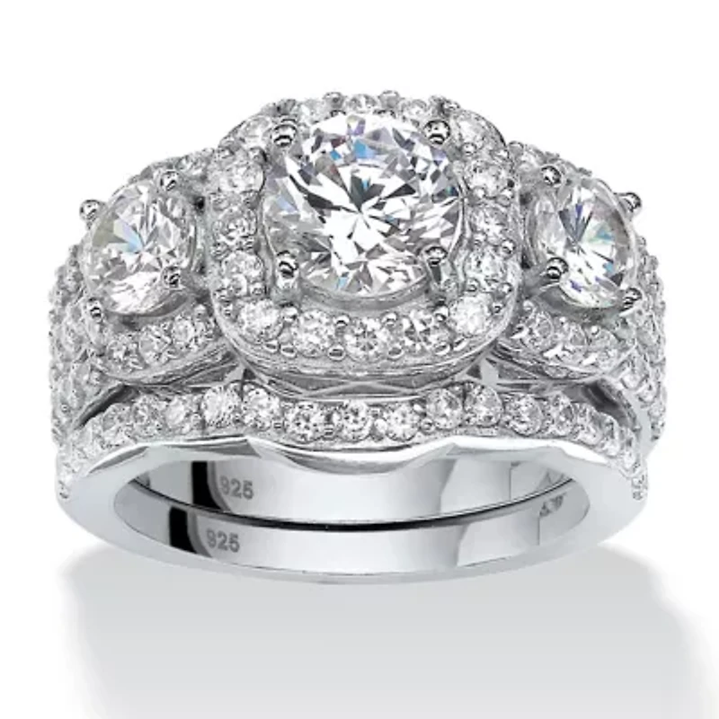 DiamonArt® Womens / CT. T.W. White Cubic Zirconia Platinum Over Silver Bridal Set