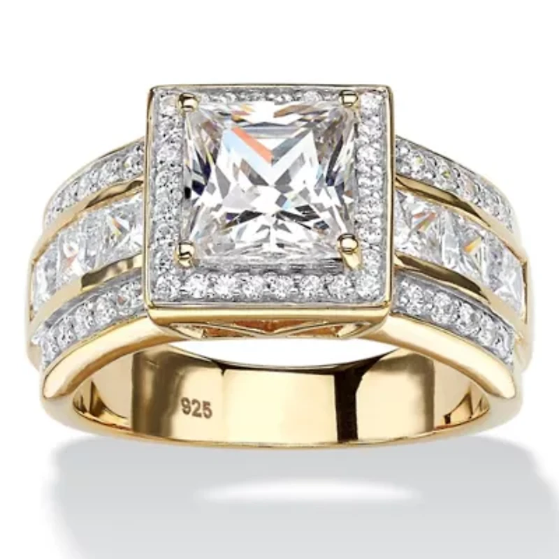 DiamonArt® Womens 3 CT. T.W. White Cubic Zirconia 18K Gold Over Silver Engagement Ring
