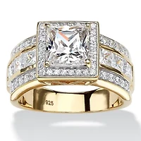 DiamonArt® Womens 3 CT. T.W. White Cubic Zirconia 18K Gold Over Silver Engagement Ring
