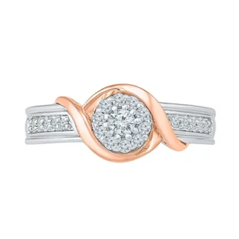Promise My Love Womens 1/4 CT. T.W. Natural White Diamond 10K Rose Gold Over Silver Sterling Round Side Stone Ring