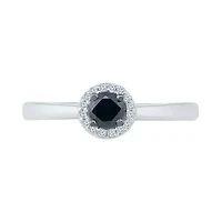 Promise My Love Womens 1/3 CT. T.W. Natural Black Diamond Sterling Silver Round Halo Ring