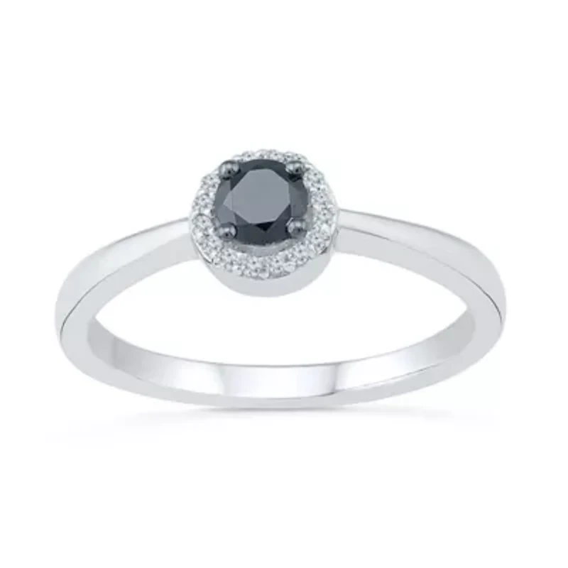Promise My Love Womens 1/3 CT. T.W. Natural Black Diamond Sterling Silver Round Halo Ring