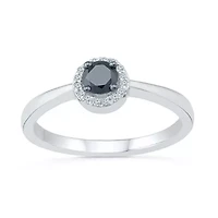 Promise My Love Womens 1/3 CT. T.W. Natural Black Diamond Sterling Silver Round Halo Ring