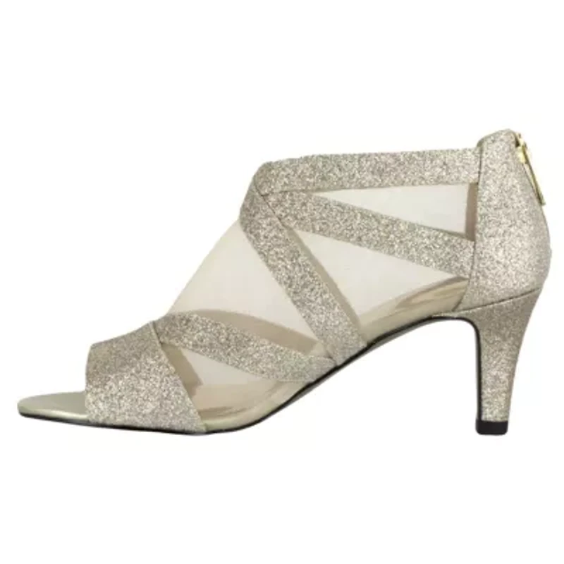 Easy Street Womens Dazzle Zip Open Toe Spike Pumps Heel