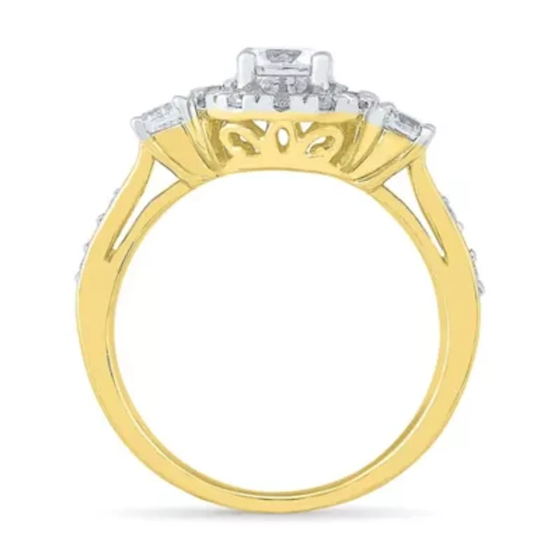 Promise My Love Womens 1 CT. T.W. Natural White Diamond 10K Gold Round Side Stone 3-Stone Engagement Ring