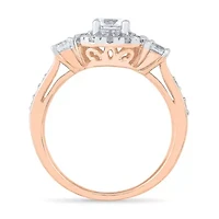Promise My Love Womens 1 CT. T.W. Natural White Diamond 10K Rose Gold Round 3-Stone Halo Engagement Ring