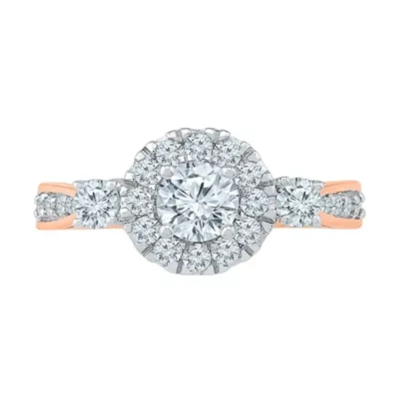 Promise My Love Womens 1 CT. T.W. Natural White Diamond 10K Rose Gold Round 3-Stone Halo Engagement Ring