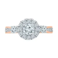 Promise My Love Womens 1 CT. T.W. Natural White Diamond 10K Rose Gold Round 3-Stone Halo Engagement Ring