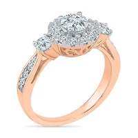 Promise My Love Womens 1 CT. T.W. Natural White Diamond 10K Rose Gold Round 3-Stone Halo Engagement Ring