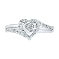 Promise My Love Womens 1/6 CT. T.W. Natural White Diamond Sterling Silver Heart Side Stone Halo Ring