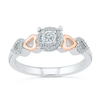 Promise My Love Womens 1/6 CT. T.W. Natural White Diamond 10K Rose Gold Over Silver Sterling Round Halo Ring