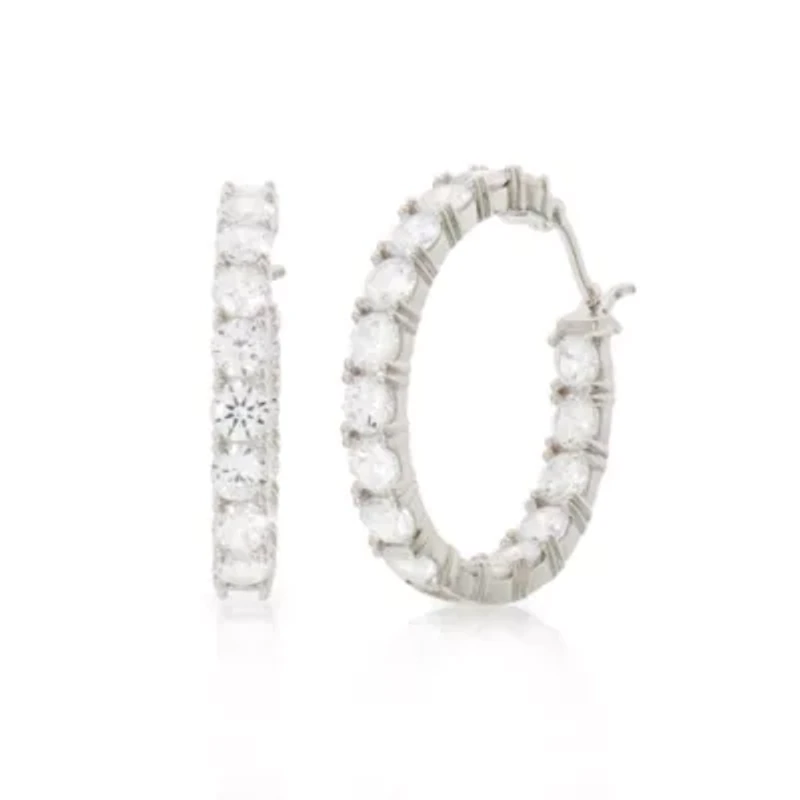 DiamonArt® White Cubic Zirconia Sterling Silver 32.6mm Hoop Earrings