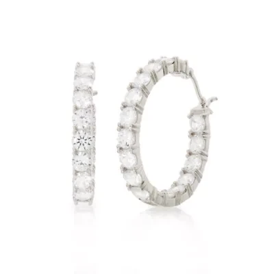 DiamonArt® White Cubic Zirconia Sterling Silver 32.6mm Hoop Earrings