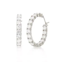 DiamonArt® White Cubic Zirconia Sterling Silver 32.6mm Hoop Earrings