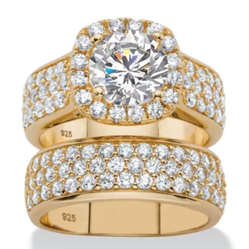DiamonArt® Womens 1/ CT. T.W. White Cubic Zirconia 14K Gold Over Silver Bridal Set