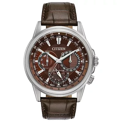 Citizen Calendrier Mens Brown Leather Strap Watch Bu2020-29x
