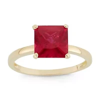 Womens Lab Created Red Ruby 10K Gold Solitaire Cocktail Ring