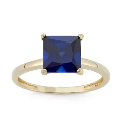 Womens Lab Created Blue Sapphire 10K Gold Solitaire Cocktail Ring