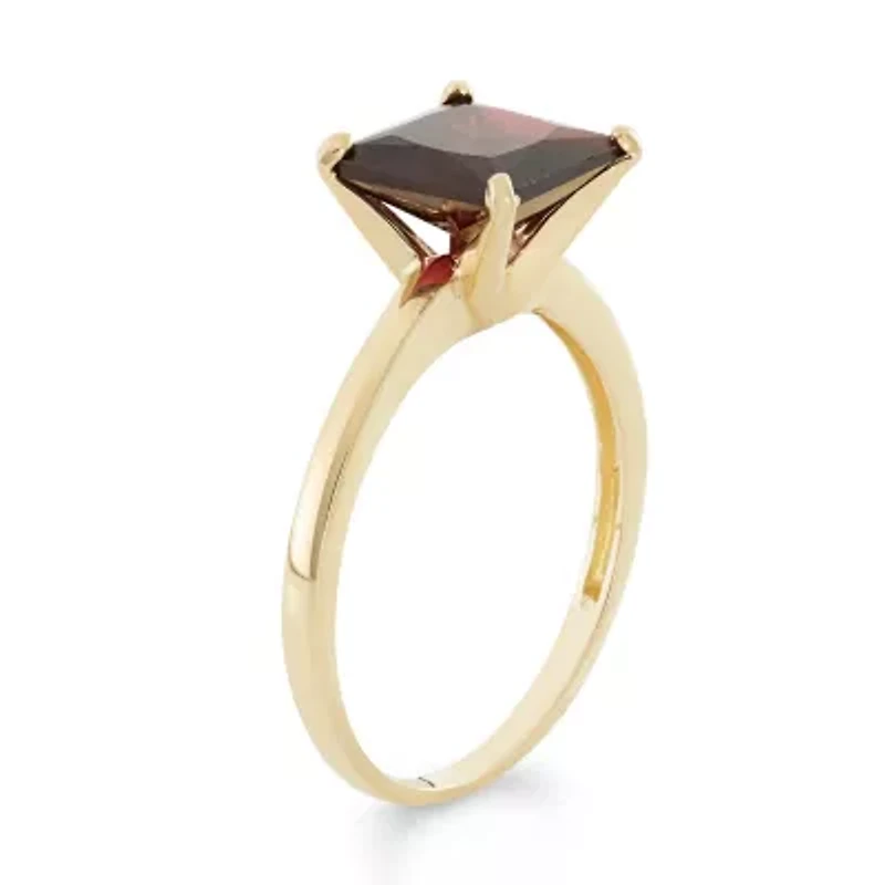 Womens Genuine Red Garnet 10K Gold Solitaire Cocktail Ring