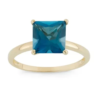 Womens Genuine Blue Topaz 10K Gold Solitaire Cocktail Ring