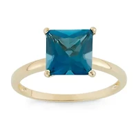 Womens Genuine Blue Topaz 10K Gold Solitaire Cocktail Ring