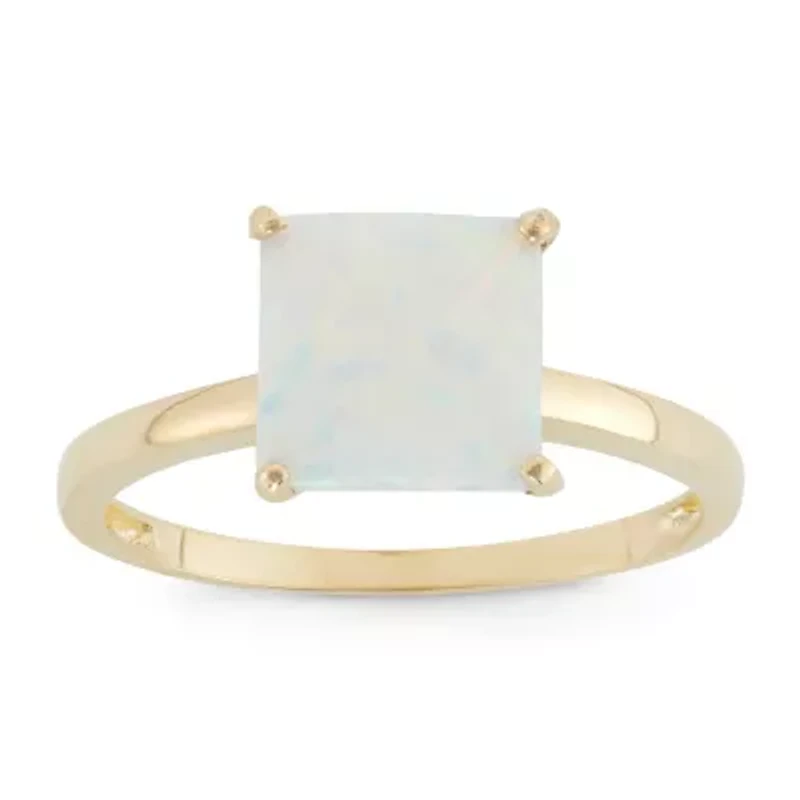 Womens Lab Created White Opal 10K Gold Solitaire Cocktail Ring