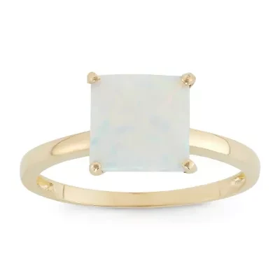 Womens Lab Created White Opal 10K Gold Solitaire Cocktail Ring