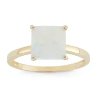 Womens Lab Created White Opal 10K Gold Solitaire Cocktail Ring