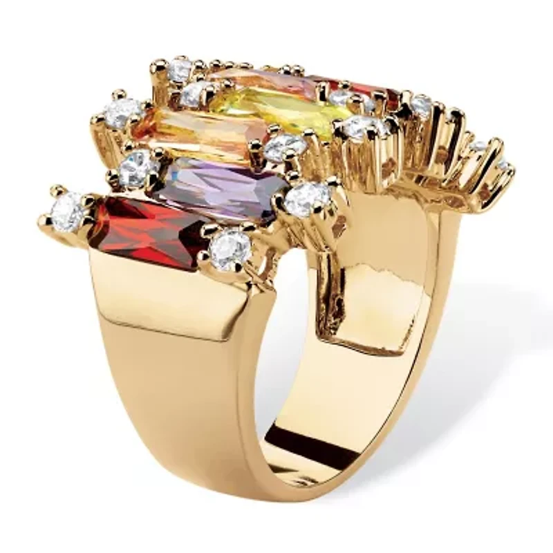 Womens Multi Color Cubic Zirconia 14K Gold Over Brass Cocktail Ring