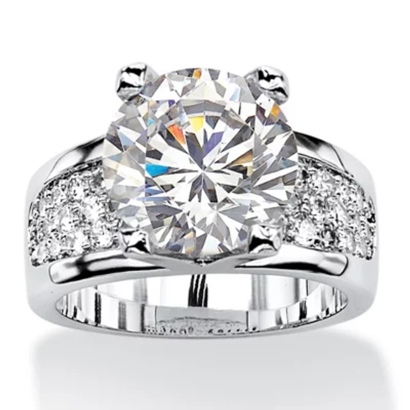 Womens Cubic Zirconia Platinum Over Silver Engagement Ring