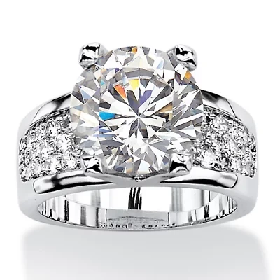 Womens Cubic Zirconia Platinum Over Silver Engagement Ring
